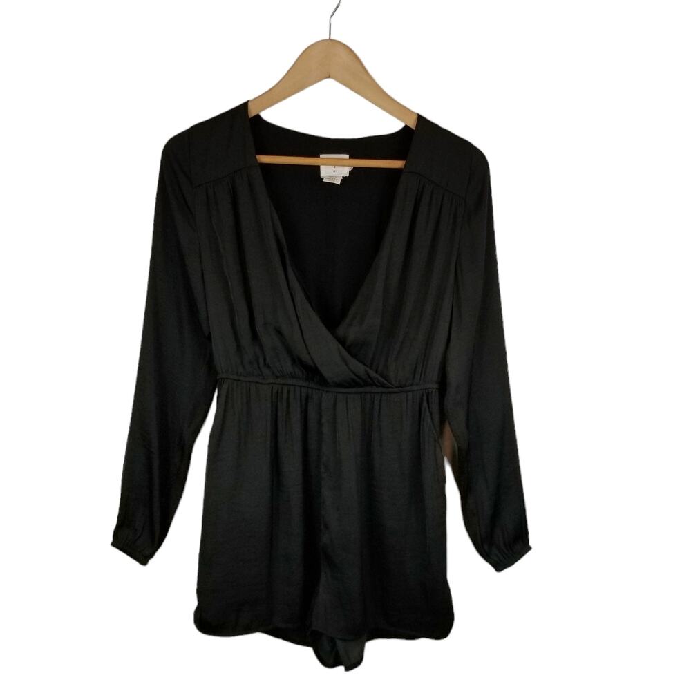 Alice & UO Alice Ritter Urban Outfitters Black Long Sleeve Satin Romper Small - Picture 4 of 8